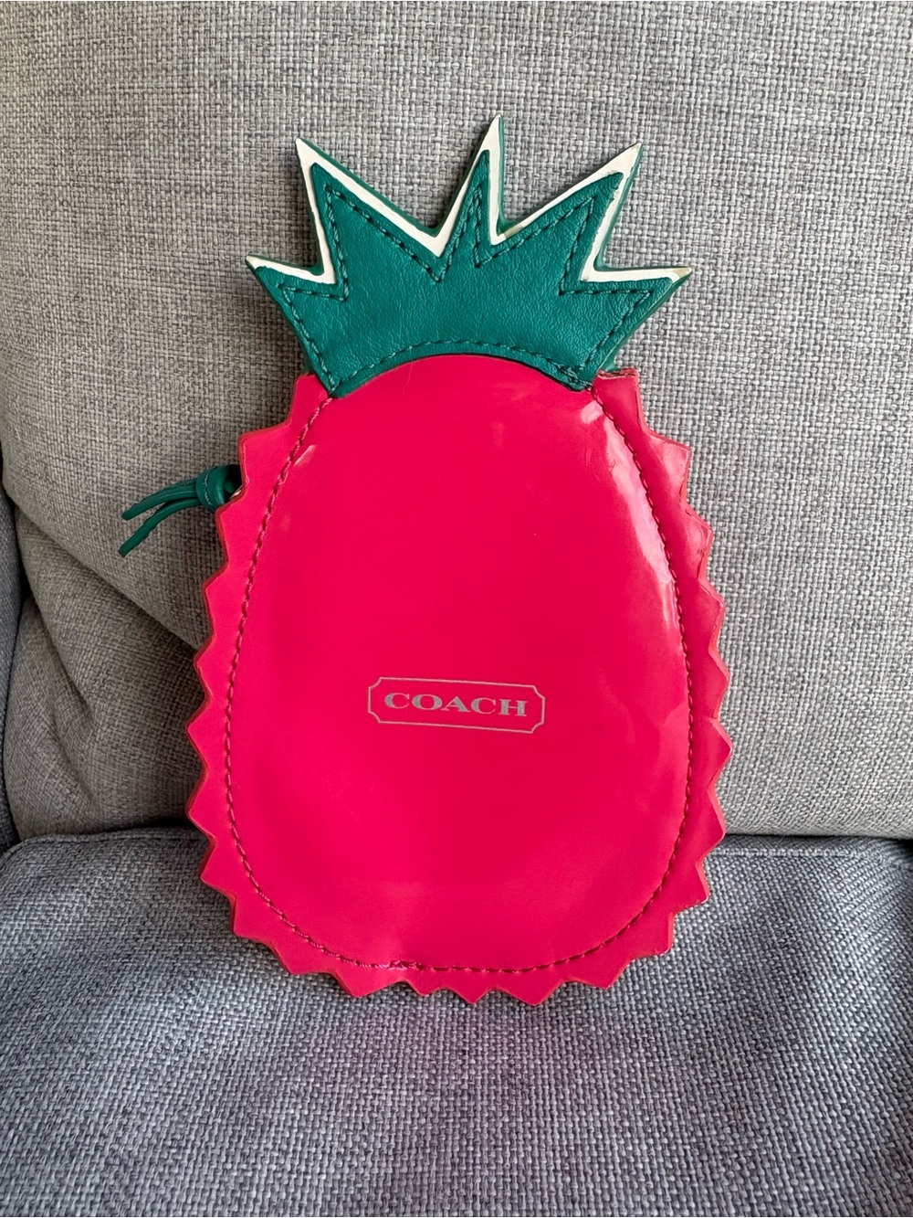 COACH Pineapple Fruit Coin Change Purse Zipper Pouch Pink Green Patent Leather